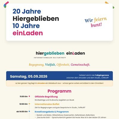 Programm Jubiläumsfest einLaden/Hiergeblieben