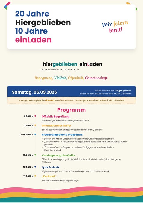 Programm Jubiläumsfest einLaden/Hiergeblieben
